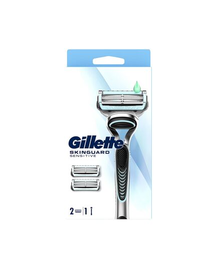 Gillette SkinGuard Sensitive Razor for Men with 1 Handle + 2 Blade Refills – Designed for Sensitive Skin to Prevent Razor Bumps and Irritation – With Lubrastrip and Precision Trimmer
