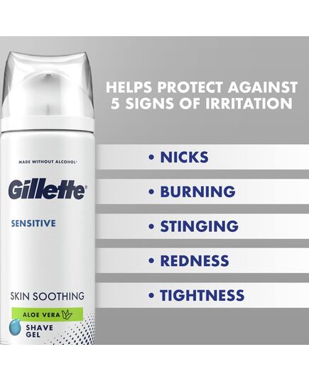 Gillette Sensitive Skin Soothing Shave Gel with Aloe Vera for Men, Anti-Irritation Formula, Dermatologist-Tested, 200ml Can – Hydrates, Protects, and Cools Skin While Shaving – 200ml