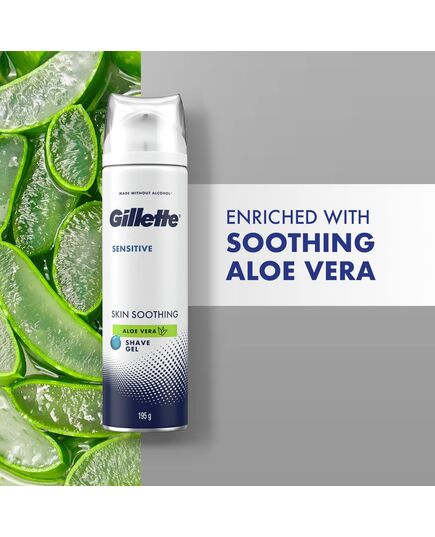 Gillette Sensitive Skin Soothing Shave Gel with Aloe Vera for Men, Anti-Irritation Formula, Dermatologist-Tested, 200ml Can – Hydrates, Protects, and Cools Skin While Shaving – 200ml