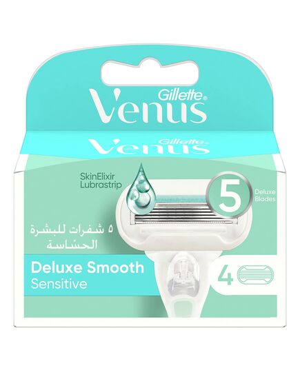 Gillette Venus Deluxe Smooth Sensitive Refill Blades, Packaging May Vary – Pack of 4
