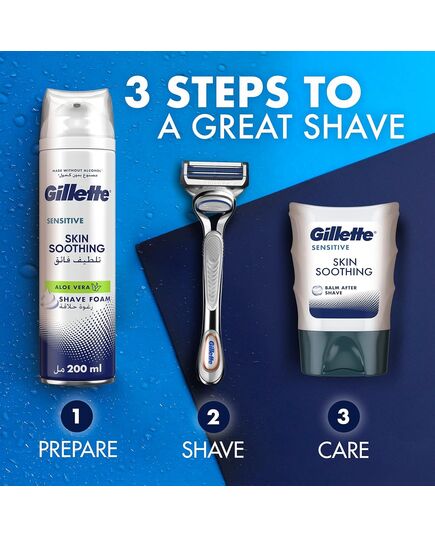 Gillette Shaving Foam for Sensitive Skin with Aloe Vera, 200ml – Hydrating, Protective, and Soothing Formula for Men – Lightly Fragranced, Alcohol-Free, Dermatologist-Tested