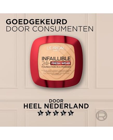 L'Oréal Paris Infaillible 24H Fresh Wear Foundation In A Powder - Waterproof, Full Matte Coverage Transferproof Makeup - 140 Golden Beige