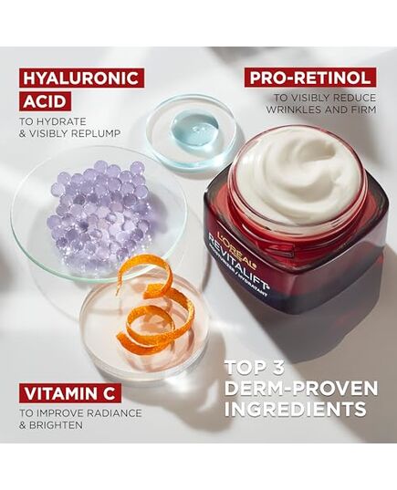 L'OREAL PARIS Skincare Revitalift Triple Power Anti-Aging Face Moisturizer with Pro Retinol, Hyaluronic Acid & Vitamin C to reduce wrinkles, firm and brighten skin, 1.7 Oz - (Packaging May Vary)