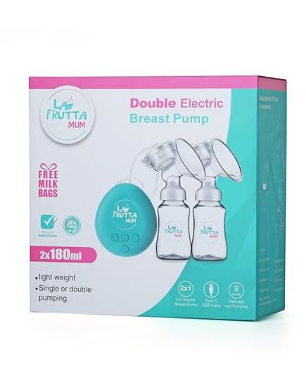 La Frutta MuM Double Electric Breast Pump 150 ml *2 Bottles, Portable, Pain Free Pump with Memory Function, 3 Modes & 9 Levels Adjustment, Ultra-Quiet, Free milk bags are included