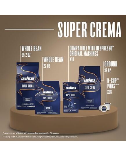 Lavazza Coffee Beans Blend, Super Crema, Arabica and Rubusta, 1 Kg Pack
