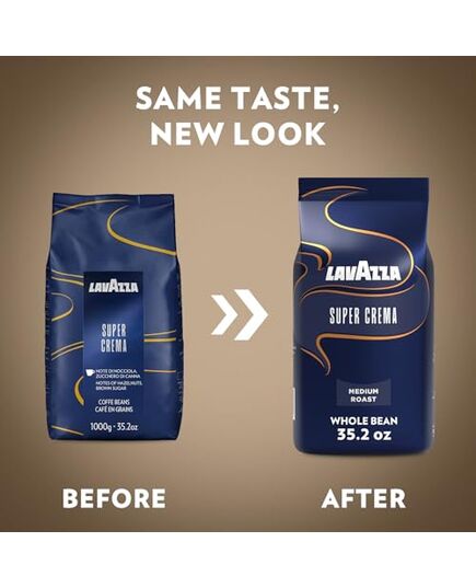 Lavazza Coffee Beans Blend, Super Crema, Arabica and Rubusta, 1 Kg Pack