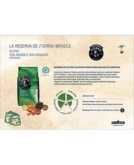 Lavazza Coffee Beans Blend,Tierra Brazil Arabica and Robusta blend, 1 Kg Pack