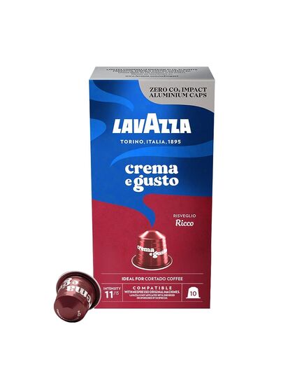 Lavazza Crema e Gusto Ricco Coffee, Arabica and Robusta, Nespresso Original Compatible Aluminum capsules, Pack of 10 capsules