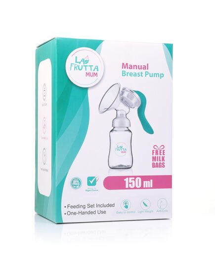 La Frutta MuM Manual Breast Pump Milk Pump, Soft & Gentle, Manual, BPA Free,Classic baby bottle 150 ml,Silicone nipple,Free milk storage bags are included.