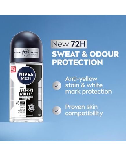 NIVEA MEN Antiperspirant Roll-on for Men, Black & White Invisible Protection Original, 50ml