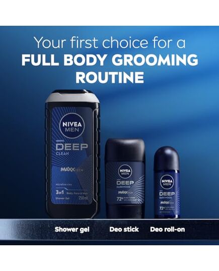 NIVEA MEN Antiperspirant Roll-on for Men, DEEP Black Carbon Antibacterial, Dark Wood Scent, 50ml