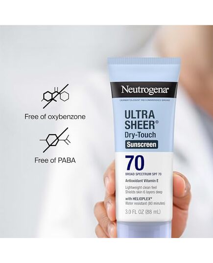Neutrogena Ultra Sheer Dry-Touch Water Resistant and Non-Greasy Sunscreen Lotion with Broad Spectrum SPF 70, 3 Fl Oz (Pack of 1)