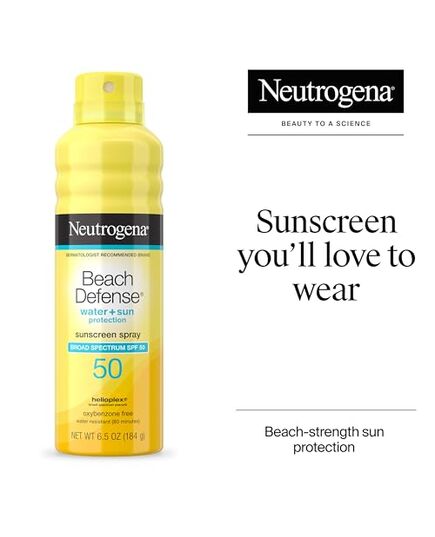 Neutrogena Beach Defense Sunscreen Spray SPF 50, Hawaii Reef Act 104 Compliant, Octinoxate & Oxybenzone Free, Broad Spectrum, Fast Absorbing & Lightweight, Face and Body Sunscreen, 6.5 Oz