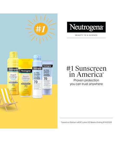 Neutrogena Ultra Sheer Dry-Touch Water Resistant and Non-Greasy Sunscreen Lotion with Broad Spectrum SPF 70, 3 Fl Oz (Pack of 1)