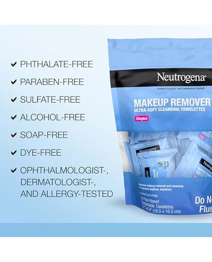 Neutrogena Makeup Remover Cleansing Towelette Singles, Daily Face Wipes To Remove Dirt, Oil, Makeup & Waterproof Mascara, Individually Wrapped, 20 Count