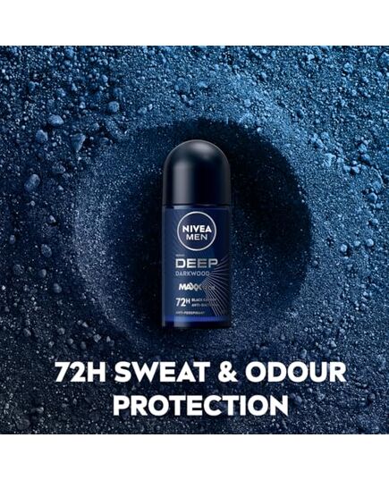 NIVEA MEN Antiperspirant Roll-on for Men, DEEP Black Carbon Antibacterial, Dark Wood Scent, 50ml