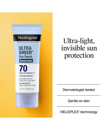 Neutrogena Ultra Sheer Dry-Touch Water Resistant and Non-Greasy Sunscreen Lotion with Broad Spectrum SPF 70, 3 Fl Oz (Pack of 1)