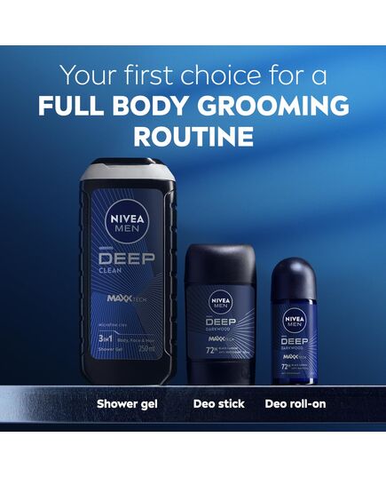 NIVEA MEN Antiperspirant Roll-on for Men, DEEP Black Carbon Antibacterial, Dark Wood Scent, 50ml