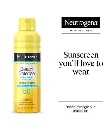Neutrogena Beach Defense Sunscreen Spray SPF 50, Hawaii Reef Act 104 Compliant, Octinoxate & Oxybenzone Free, Broad Spectrum, Fast Absorbing & Lightweight, Face and Body Sunscreen, 6.5 Oz