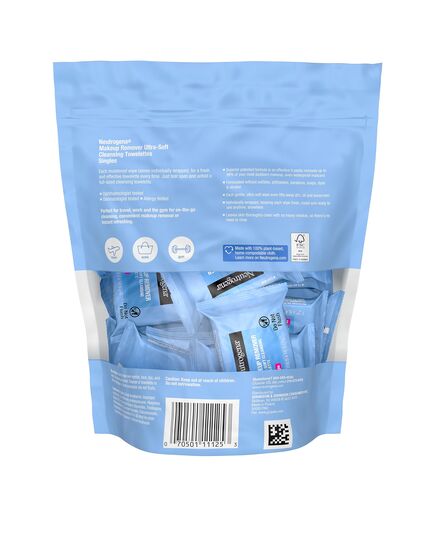 Neutrogena Makeup Remover Cleansing Towelette Singles, Daily Face Wipes To Remove Dirt, Oil, Makeup & Waterproof Mascara, Individually Wrapped, 20 Count