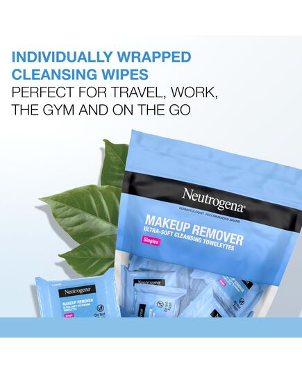 Neutrogena Makeup Remover Cleansing Towelette Singles, Daily Face Wipes To Remove Dirt, Oil, Makeup & Waterproof Mascara, Individually Wrapped, 20 Count