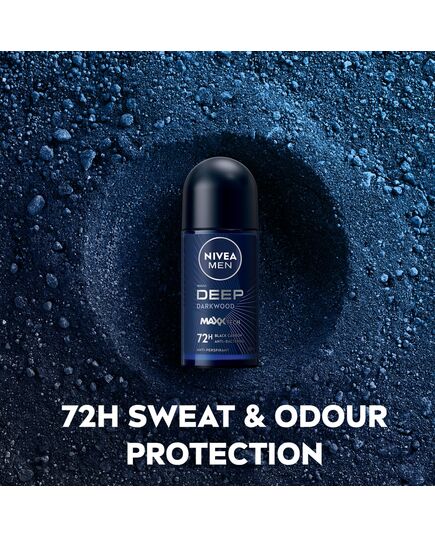 NIVEA MEN Antiperspirant Roll-on for Men, DEEP Black Carbon Antibacterial, Dark Wood Scent, 50ml