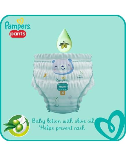 Pampers Pants Diapers, Size 4, 9-14 kg, with Lotion with Olive Oil, 58 Baby Diapers