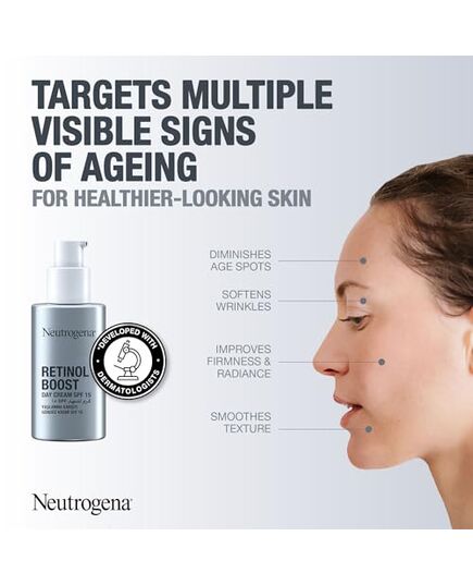 Neutrogena, Retinol Boost Day Cream, SPF 15, Fights visible signs of ageing and reduces the appearance of wrinkles, dryness, and age spots, 50ml