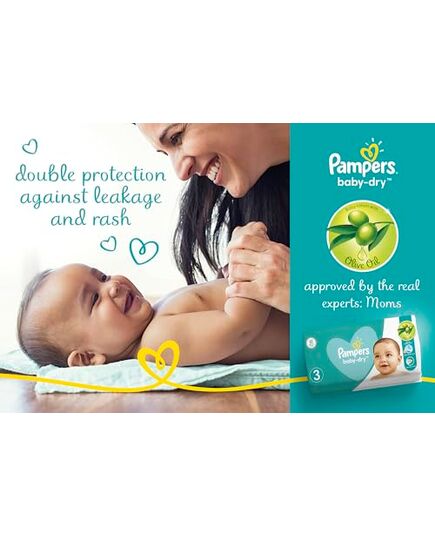 Pampers Baby Dry Taped Diapers, Size 1, 2-5 Kg, with Lotion with Olive Oil, 60 Baby Diapers