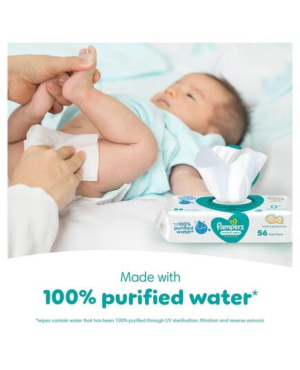 Pampers Sensitive Wipes, 224 Baby Wipes, 4x 56 Wipe Count, 0% Achel & Fragrance, Suitable for Hands & Face – Packaging May Vary
