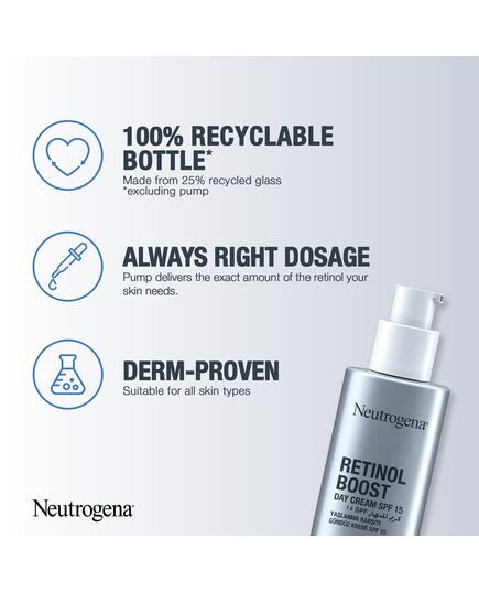 Neutrogena, Retinol Boost Day Cream, SPF 15, Fights visible signs of ageing and reduces the appearance of wrinkles, dryness, and age spots, 50ml