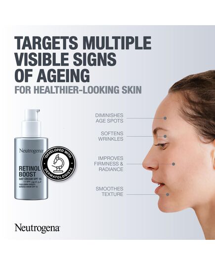 Neutrogena, Retinol Boost Day Cream, SPF 15, Fights visible signs of ageing and reduces the appearance of wrinkles, dryness, and age spots, 50ml
