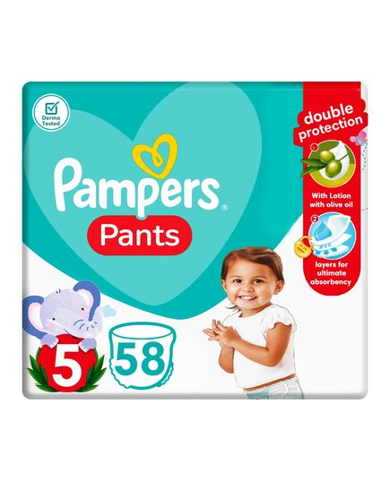 Pampers Baby Dry Pants Diapers, Size 5, 12-18 kg, with Lotion with Olive Oil, 58 Baby Diapers