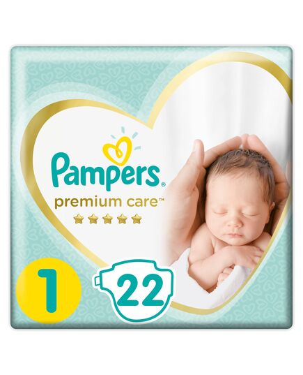 Pampers premium care diapers, size 1, new born, 2-5 kg - 22 diapers