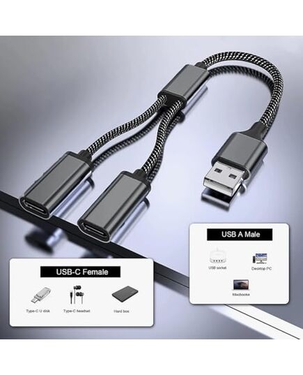 1 PCS USB Splitter Cable 1 IN 2 OUT ，USB 2.0 Male to Dual Female Extension Cord,Double Data+Charger Y Split.