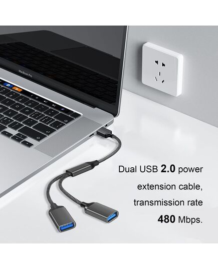 1 PCS USB Splitter Cable 1 IN 2 OUT ，USB 2.0 Male to Dual Female Extension Cord,Double Data+Charger Y Split.
