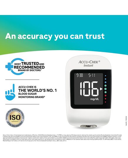 Accu-Chek Instant glucometer with 10 Test Strips Free (White) - Package may vary