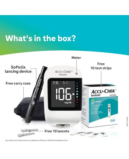Accu-Chek Instant glucometer with 10 Test Strips Free (White) - Package may vary