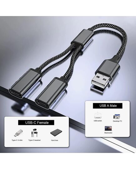 1 PCS USB Splitter Cable 1 IN 2 OUT ，USB 2.0 Male to Dual Female Extension Cord,Double Data+Charger Y Split.