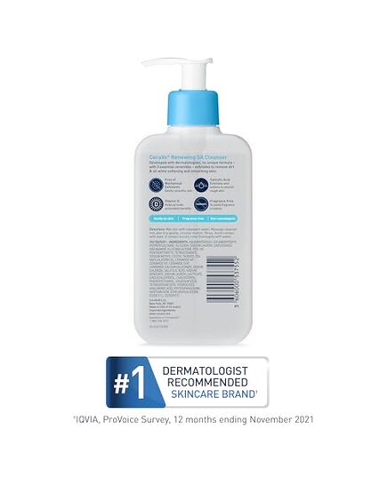 CeraVe Renewing Salicylic Acid Cleanser, Formulated With Hyaluronic Acid, Niacinamide, & Ceramides, Gentle BHA Exfoliating Face Wash Smooths & Softens Skin, Non Comedogenic & Fragrance Free, 8 Ounce
