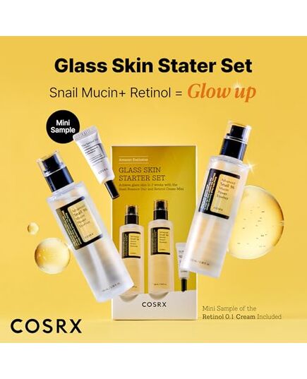 COSRX Glass Skin Starter Set, Advanced Snail 96 Mucin Power Essence (1.69 fl.oz*2) & Retinol 0.1 Cream Mini (0.1 oz), Daily Hydrating & Firming Skincare Kit for Beginners, Gift Set, Korean Skincare