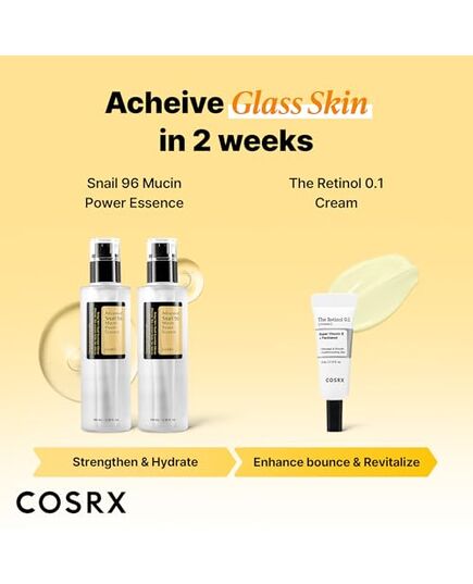 COSRX Glass Skin Starter Set, Advanced Snail 96 Mucin Power Essence (1.69 fl.oz*2) & Retinol 0.1 Cream Mini (0.1 oz), Daily Hydrating & Firming Skincare Kit for Beginners, Gift Set, Korean Skincare