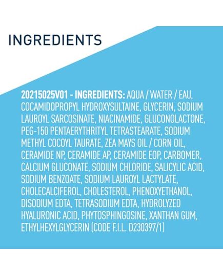 CeraVe Renewing Salicylic Acid Cleanser, Formulated With Hyaluronic Acid, Niacinamide, & Ceramides, Gentle BHA Exfoliating Face Wash Smooths & Softens Skin, Non Comedogenic & Fragrance Free, 8 Ounce