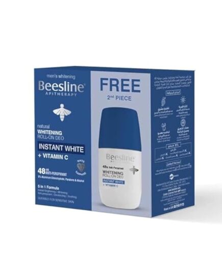 Beesline Whitening Roll On Deodorant - INSTANT WHITE VITAMIN C, White Sapphire 48h Protection (1+1) Promo Pack - 50 ml