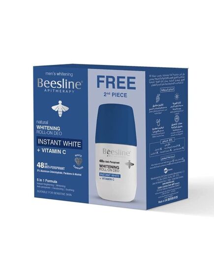 Beesline Whitening Roll On Deodorant - INSTANT WHITE VITAMIN C, White Sapphire 48h Protection (1+1) Promo Pack - 50 ml