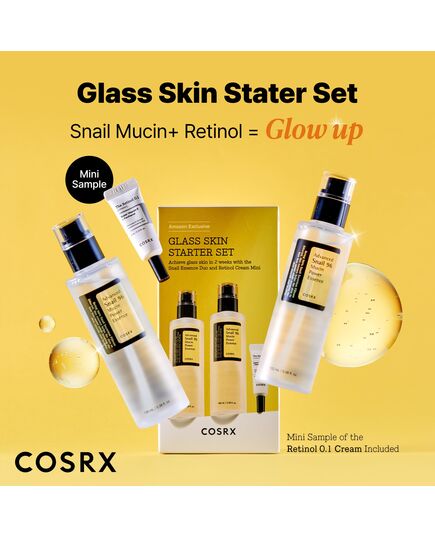 COSRX Glass Skin Starter Set, Advanced Snail 96 Mucin Power Essence (1.69 fl.oz*2) & Retinol 0.1 Cream Mini (0.1 oz), Daily Hydrating & Firming Skincare Kit for Beginners, Gift Set, Korean Skincare