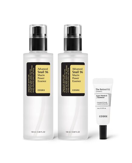 COSRX Glass Skin Starter Set, Advanced Snail 96 Mucin Power Essence (1.69 fl.oz*2) & Retinol 0.1 Cream Mini (0.1 oz), Daily Hydrating & Firming Skincare Kit for Beginners, Gift Set, Korean Skincare