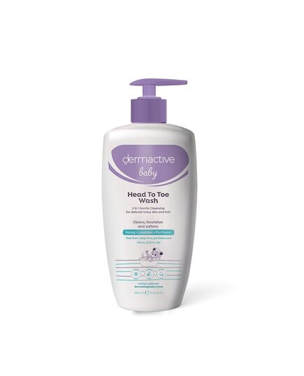 DERMACTIVE Baby Head-to-Toe Wash – 500ml | Gentle Cleansing Gel, Tear-Free Formula, Maintains Soft & Healthy Baby Skin