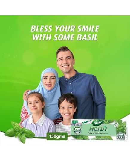 Dabur Herbl Basil Oral Protection Toothpaste (2 x 150g + Toothbrush) | Enriched With Basil | Natural Toothpaste For Healthy Gums & Strong Teeth | Value Pack
