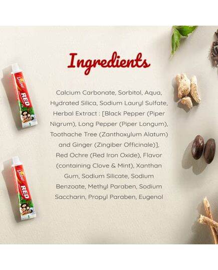 Dabur Red Herbal Toothpaste 100g Herbal Formulation Infused with Ayurvedic Herbs for Naturally Healthy Teeth and Gum